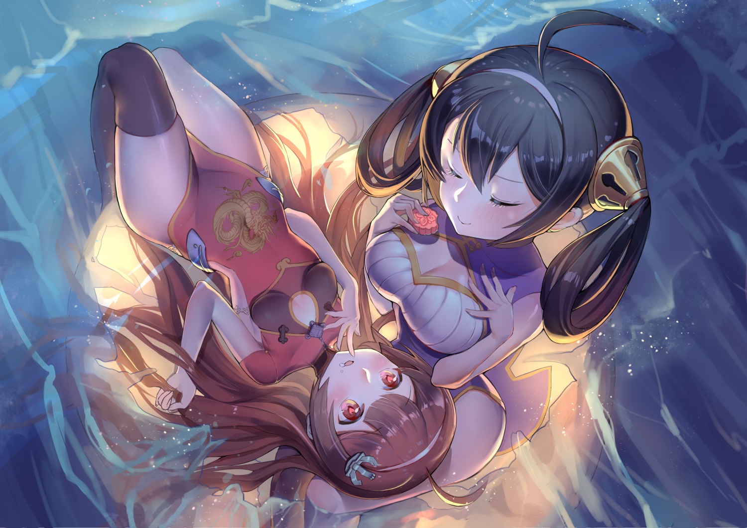 azur_lane, boku_koyuki_mx, chinadress, cleavage, ning_hai_(azur_lane), ping_hai_(azur_lane), thighhighs, wet