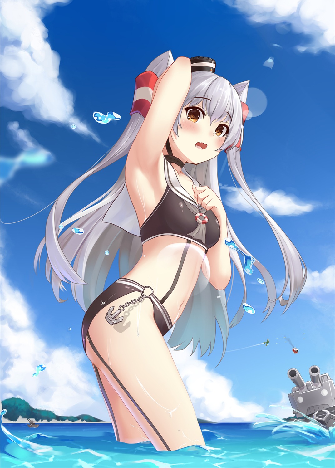 amatsukaze_(kancolle), bikini, kantai_collection, muji_(majunduo), rensouhou-kun, swimsuits, wet