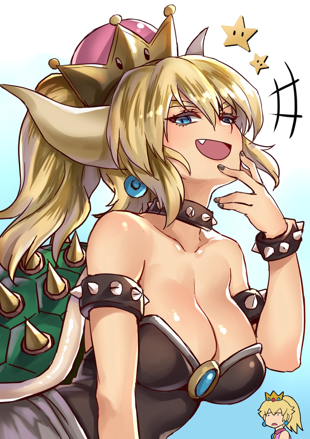 bowser, bowsette, cleavage, dress, horns, kaori_hero, new_super_mario_bros._u_deluxe, princess_peach_toadstool