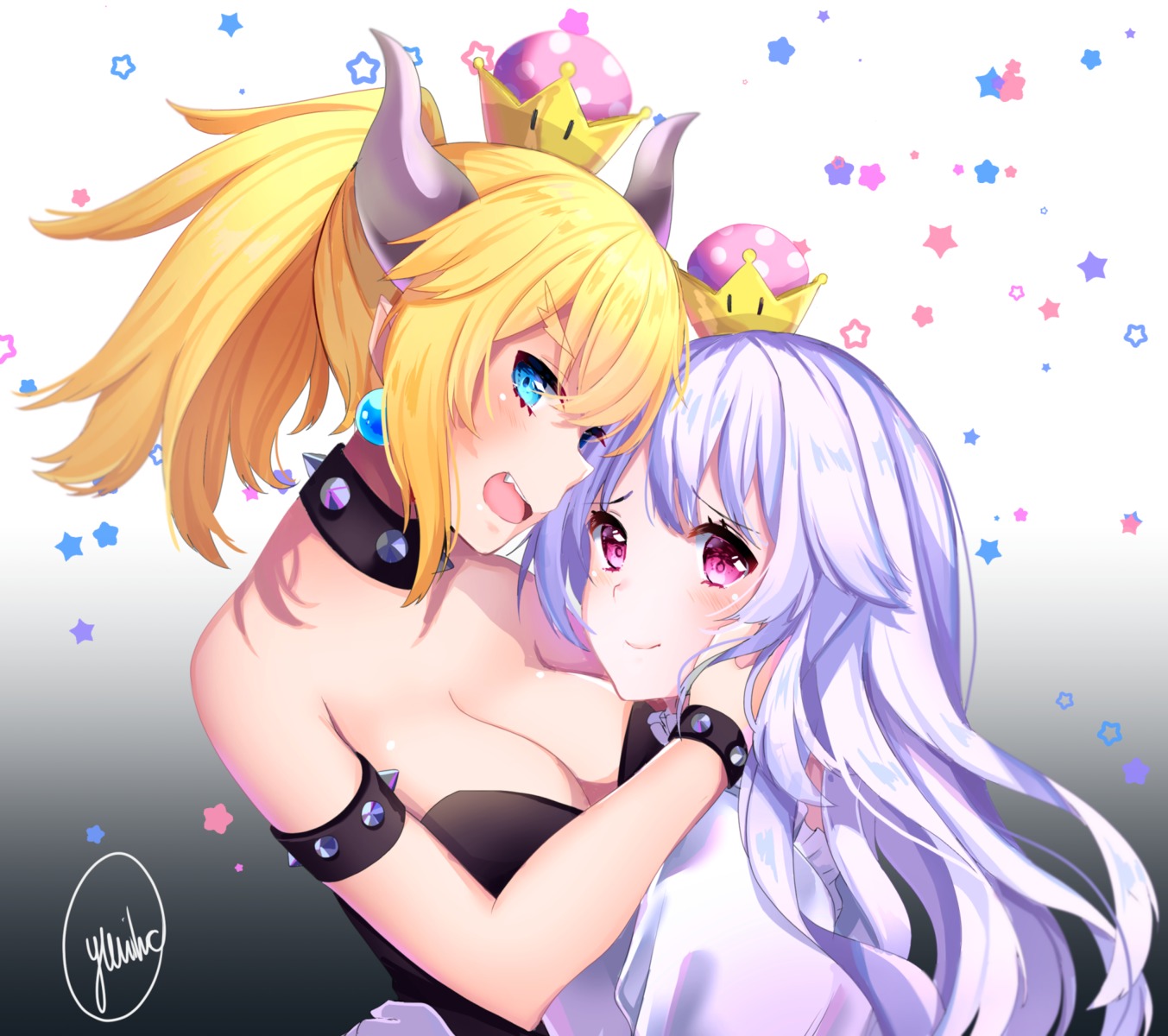 bowsette, cleavage, dress, horns, king_boo, luigi's_mansion, new_super_mario_bros._u_deluxe, pointy_ears