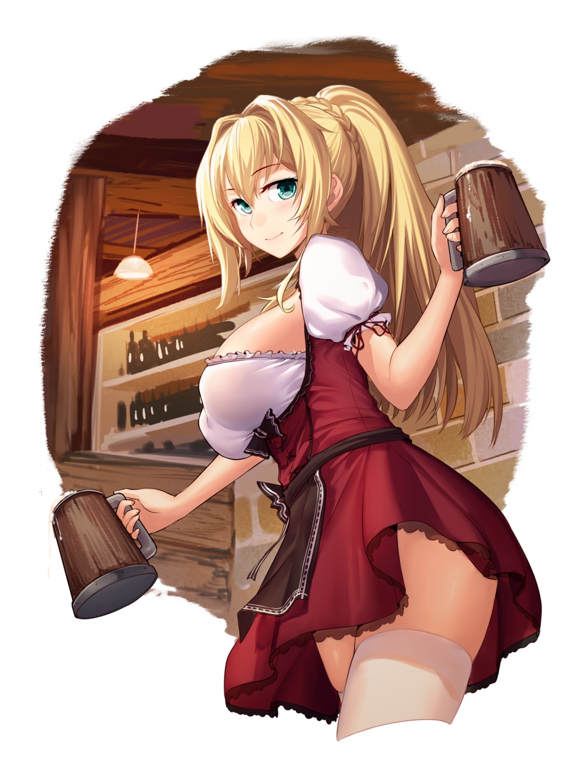 emden_(zhanjianshaonv), onceskylark, thighhighs, waitress, zhanjianshaonv