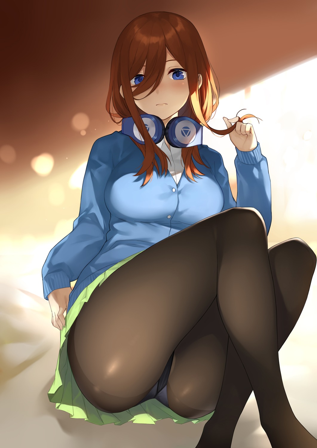 5-toubun_no_hanayome, headphones, nakano_miku, pantsu, pantyhose, sweater, yykuaixian