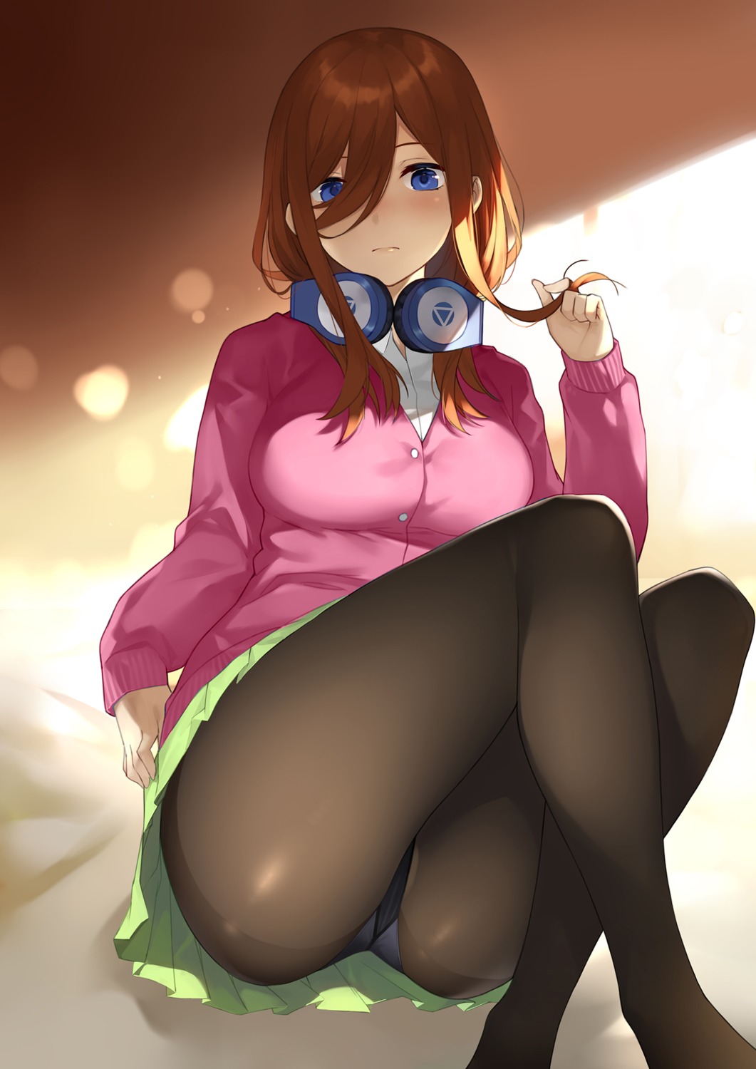 5-toubun_no_hanayome, headphones, nakano_miku, pantsu, pantyhose, sweater, yykuaixian
