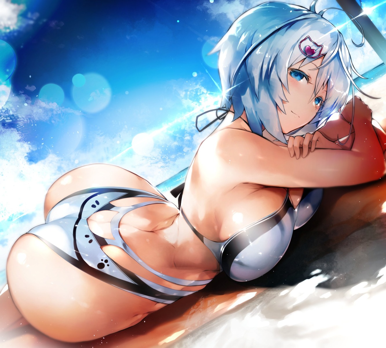 ass, cleavage, dennou_shoujo_youtuber_shiro, nishiide_kengorou, shiro_(dennou_shoujo_youtuber_shiro), swimsuits, wet