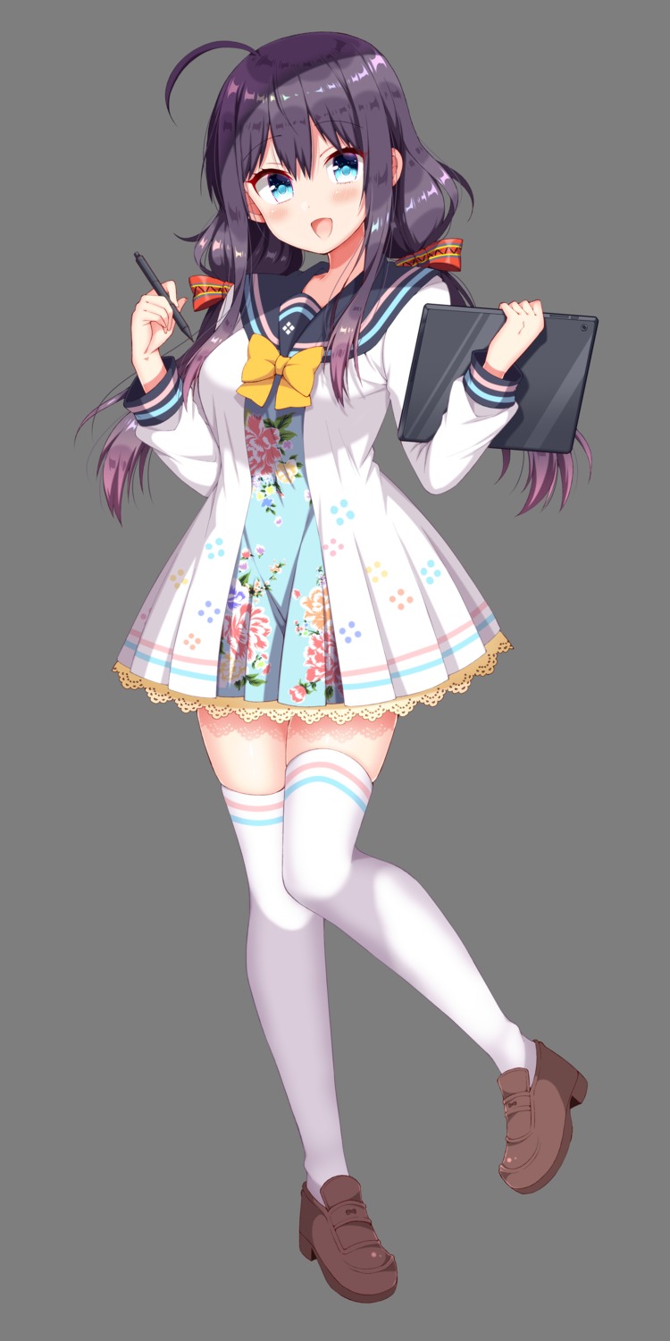 heels, onsen_musume, seifuku, thighhighs, transparent_png, tsukudani_norio, zenshii_neiwan