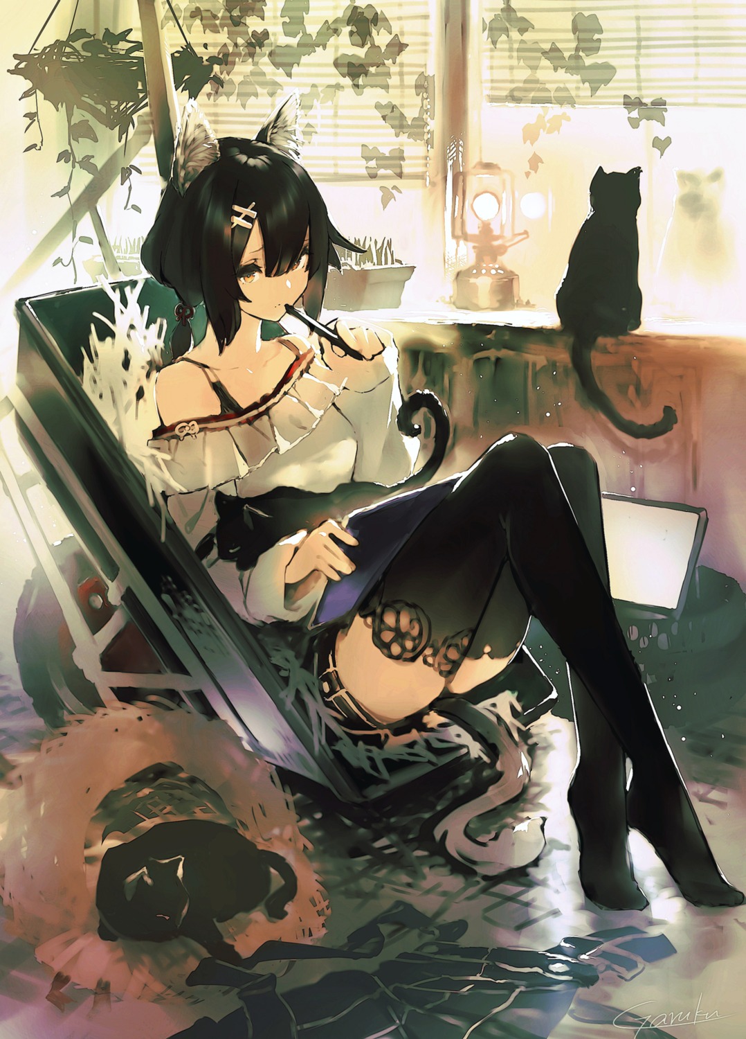 animal_ears, garuku, neko, tail, thighhighs