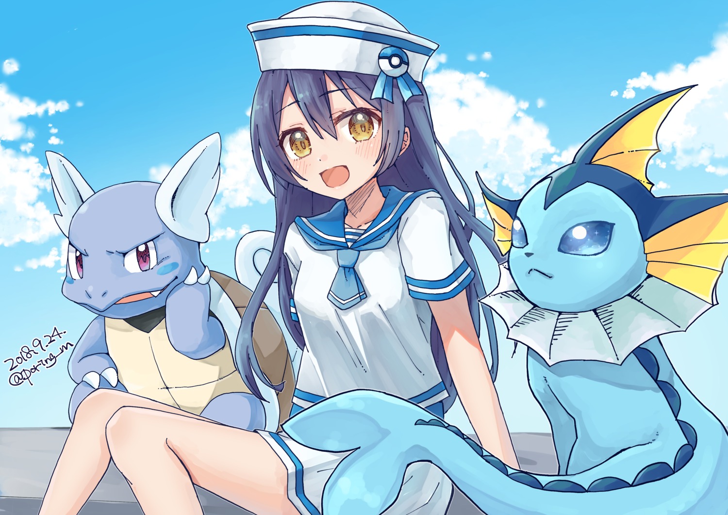 crossover, love_live!, love_live!_(series), miyamae_porin, pokemon, seifuku, sonoda_umi, vaporeon