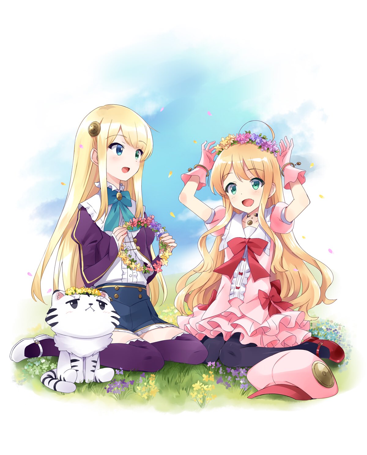 isekai_wa_smartphone_to_tomo_ni., kohaku_(isekai_wa_smartphone_to_tomo_ni.), pantyhose, seifuku, sushie_urnea_ortlinde, thighhighs, usatsuka_eiji, yumina_urnea_belfast