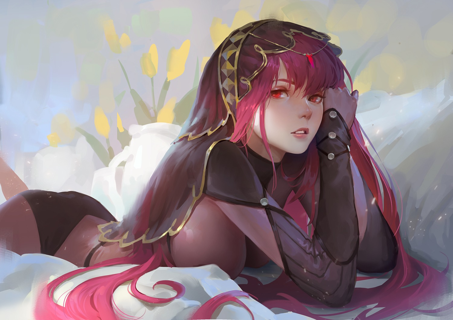 bodysuit, fate/grand_order, pantsu, qmo_(chalsoma), scathach_(fate), see_through