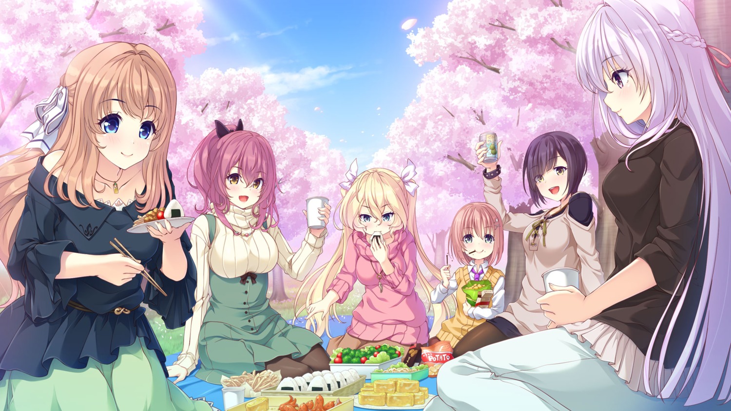 dress, fuyutsuki_kaname, kusunoki_hare, minami_mao, miyamae_erika, morisumi_ichika, pantyhose, seifuku, smee, sugar_*_style, sweater, taniyama-san, tsubaki_kaoru