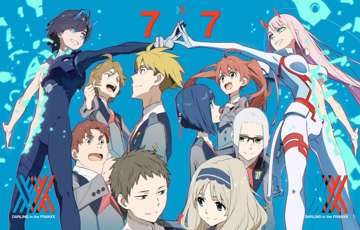 bodysuit, darling_in_the_franxx, futoshi_(darling_in_the_franxx), gorou_(darling_in_the_franxx), hiro_(darling_in_the_franxx), horns, ichigo_(darling_in_the_franxx), ikuno_(darling_in_the_franxx)