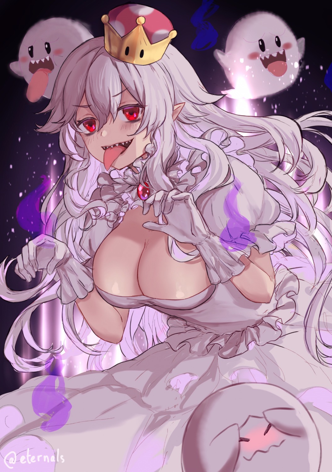 cleavage, dress, new_super_mario_bros._u_deluxe, pointy_ears, princess_king_boo, ten-chan_(eternal_s)