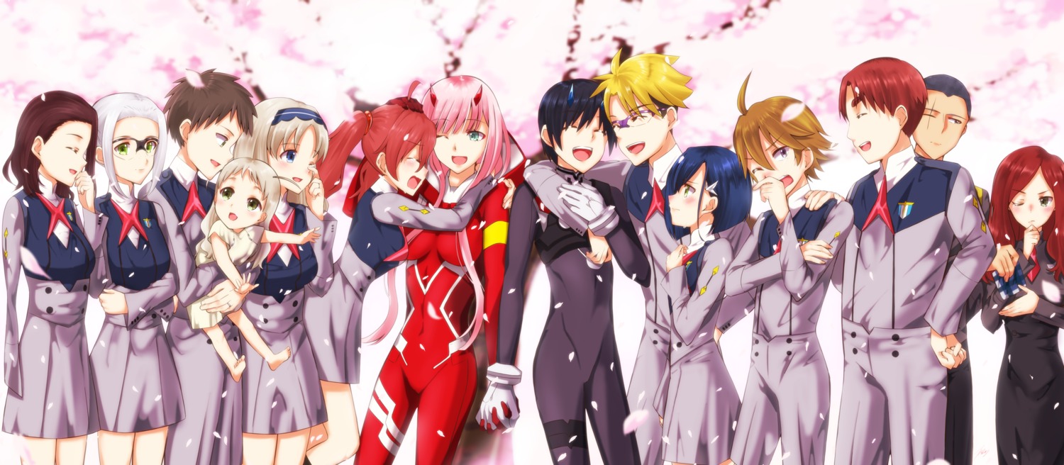 ai_(darling_in_the_franxx), bodysuit, darling_in_the_franxx, futoshi_(darling_in_the_franxx), gorou_(darling_in_the_franxx), hachi_(darling_in_the_franxx), hiro_(darling_in_the_franxx), horns, ichigo_(darling_in_the_franxx), ikuno_(darling_in_the_franxx), kokoro_(darling_in_the_franxx), mar0maru, megane, miku_(darling_in_the_franxx), mitsuru_(darling_in_the_franxx), nana_(darling_in_the_franxx), naomi_(darling_in_the_franxx), uniform, zero_two_(darling_in_the_franxx), zorome_(darling_in_the_franxx)