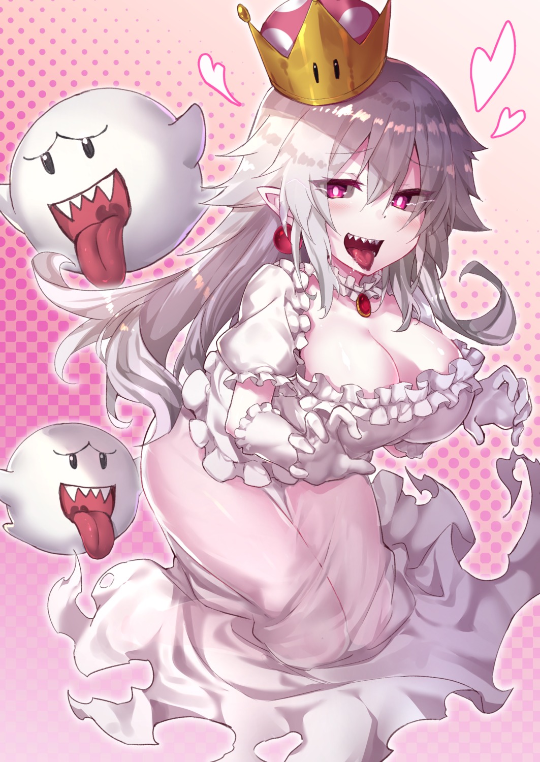cleavage, dress, king_boo, new_super_mario_bros._u_deluxe, pointy_ears, princess_king_boo, see_through, xiaowei_(xxx29042536)