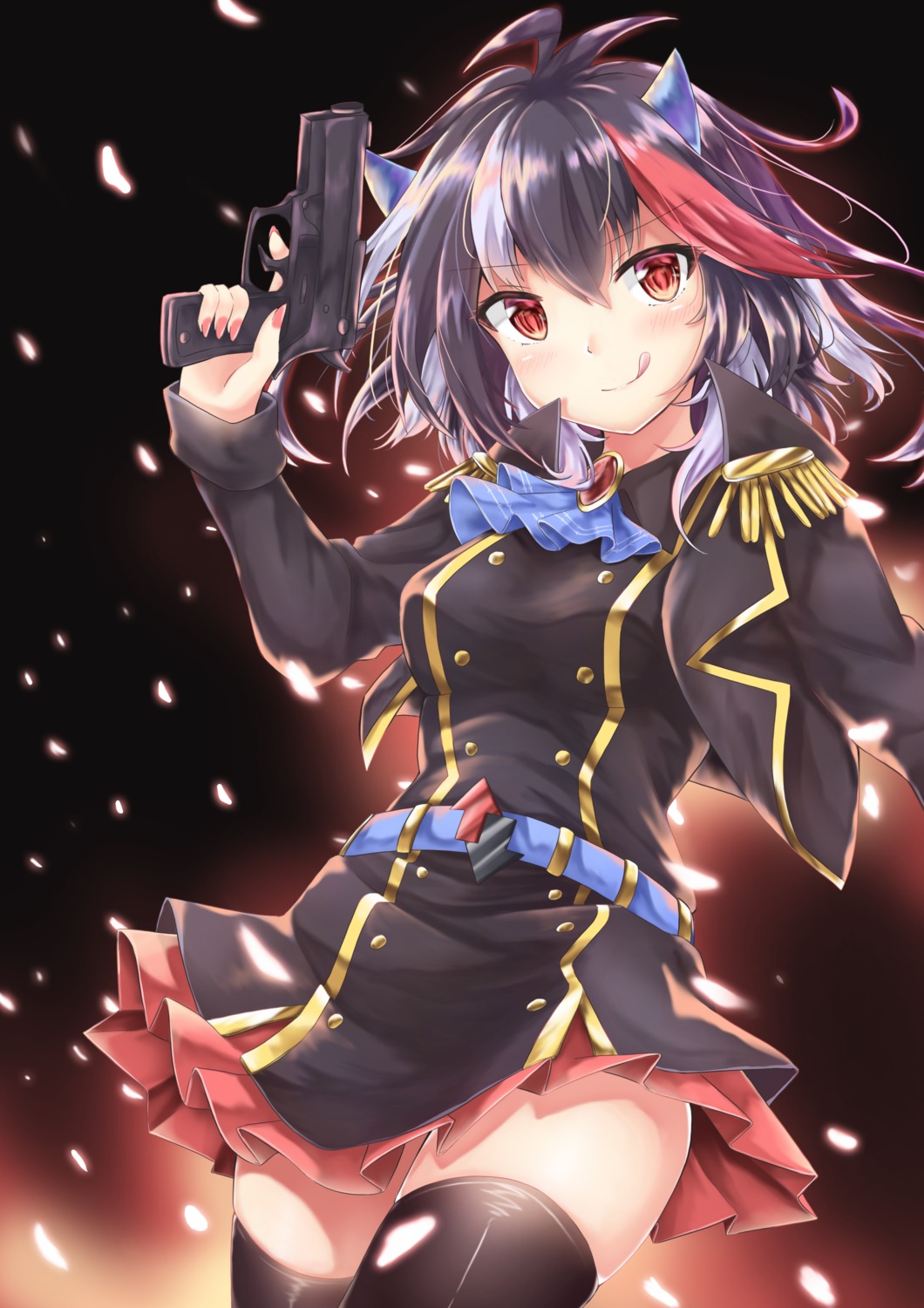 akiteru98, gun, horns, kijin_seija, thighhighs, touhou, uniform
