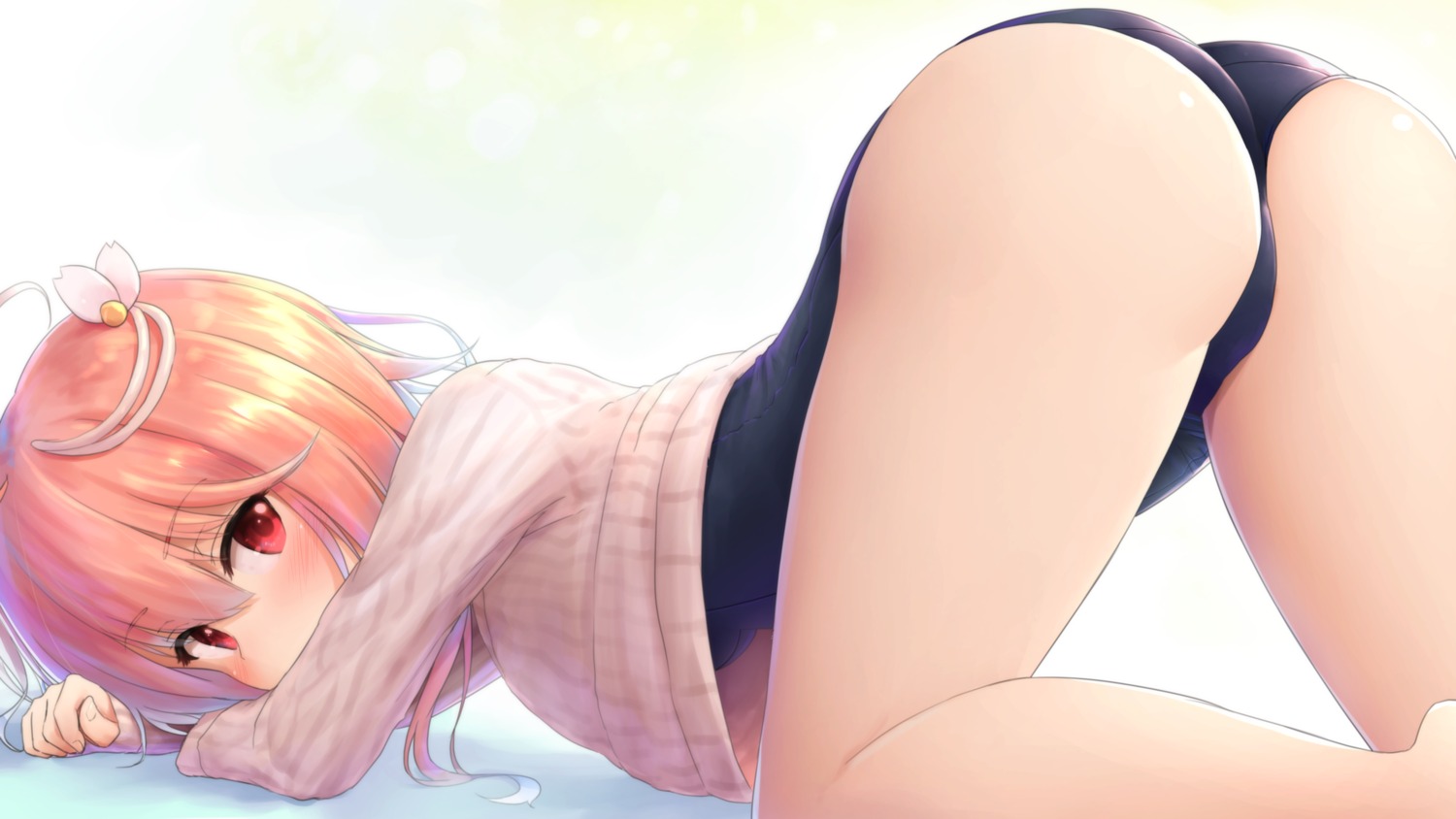 ass, i-58_(kancolle), kantai_collection, school_swimsuit, sweater, swimsuits, wamu_(chartreuse)