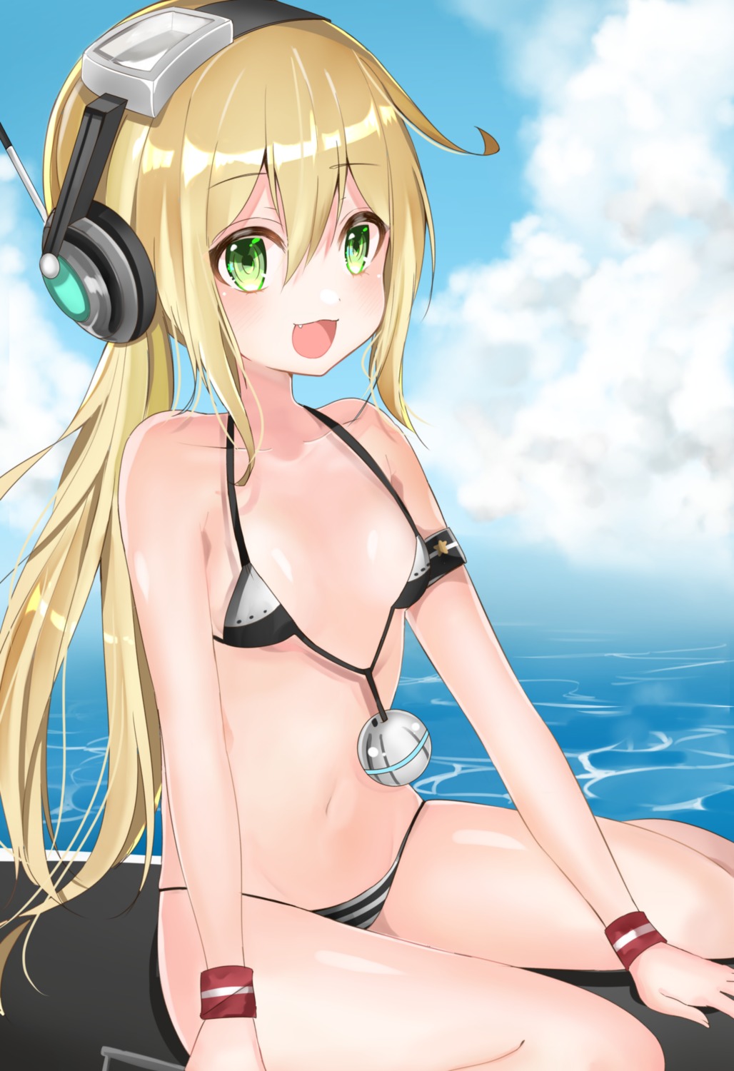 albacore_(azur_lane), azur_lane, bikini, headphones, katsushika_pachi, swimsuits