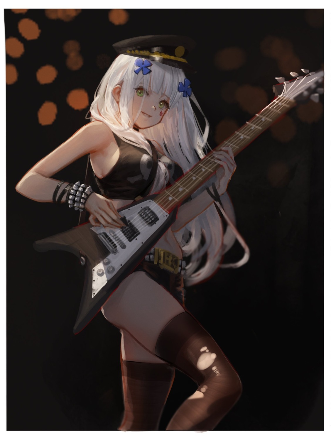 dokshuri, girls_frontline, guitar, hk416_(girls_frontline), thighhighs, torn_clothes