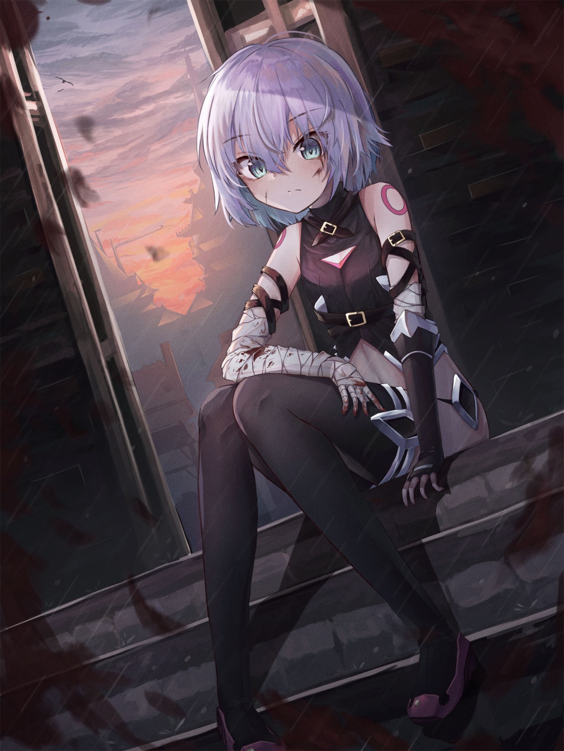 bandages, blood, fate/grand_order, heels, jack_the_ripper, sye, tattoo, thighhighs