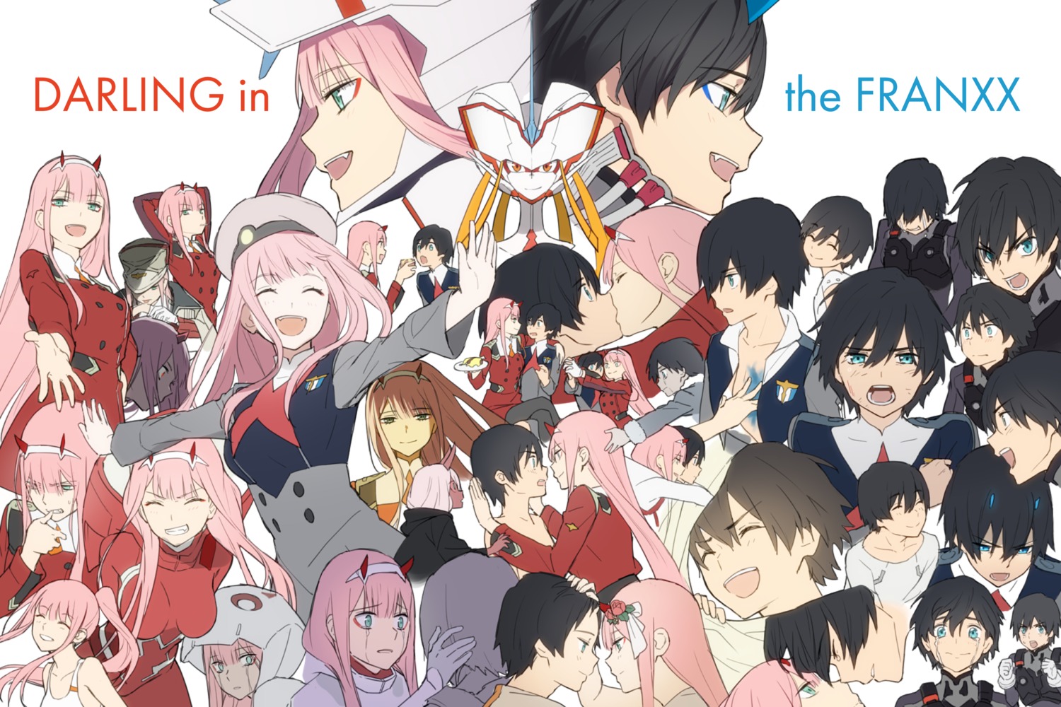 bodysuit, darling_in_the_franxx, expression, hiro_(darling_in_the_franxx), horns, strelizia, strelizia_apus, strelizia_true_apus, toma_(norishio), uniform, zero_two_(darling_in_the_franxx)