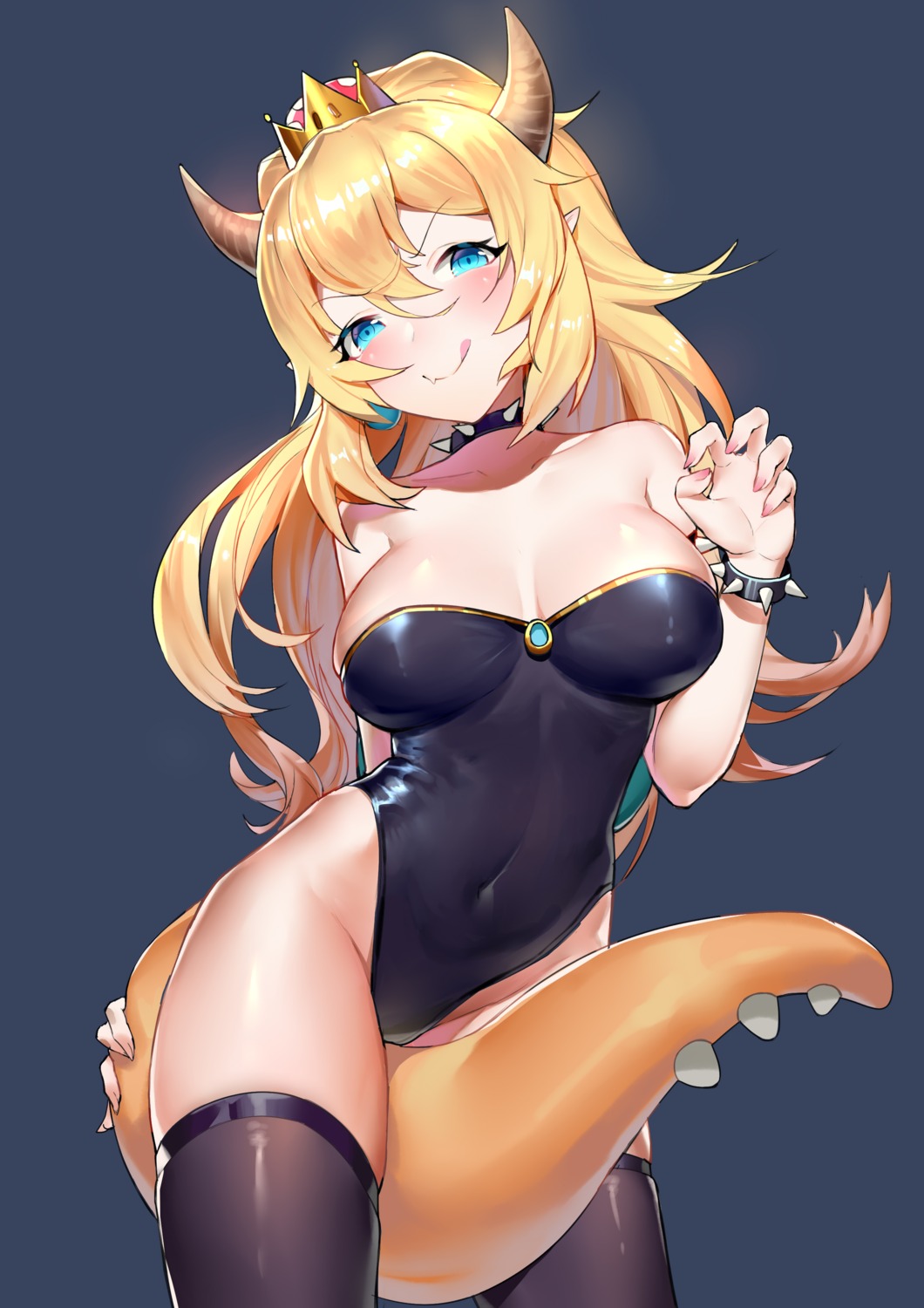 boku_koyuki_mx, bowsette, cleavage, horns, leotard, new_super_mario_bros._u_deluxe, pointy_ears, tail, thighhighs