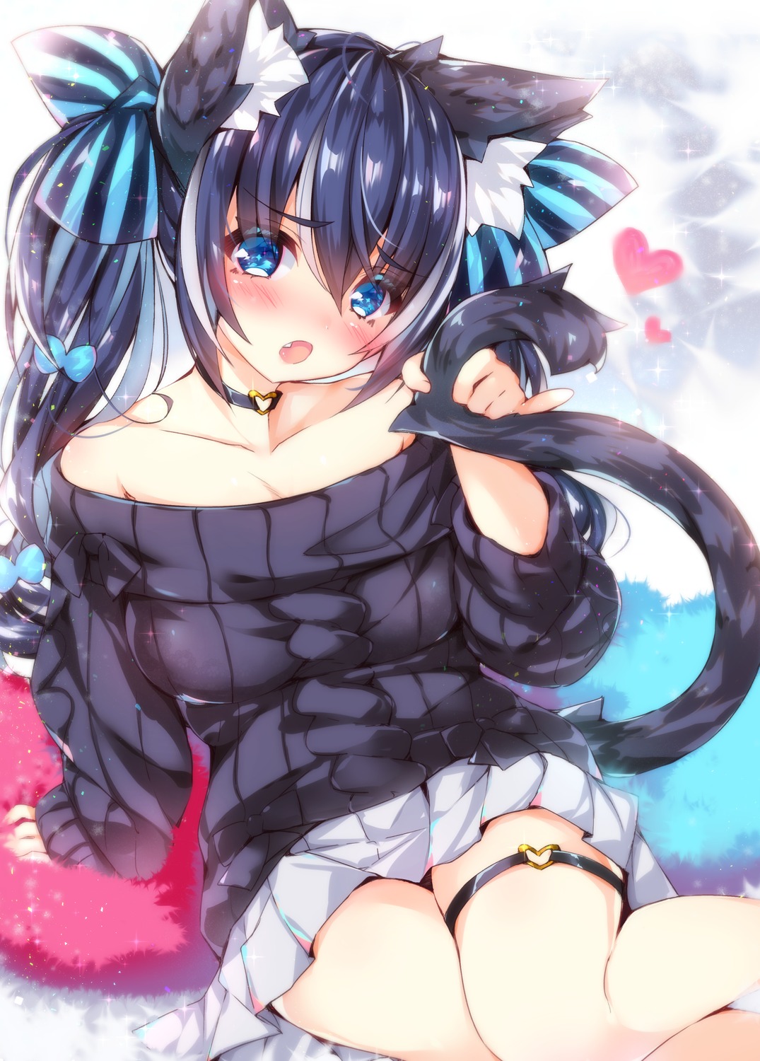 animal_ears, garter, nekomimi, ojitea, sweater, tail