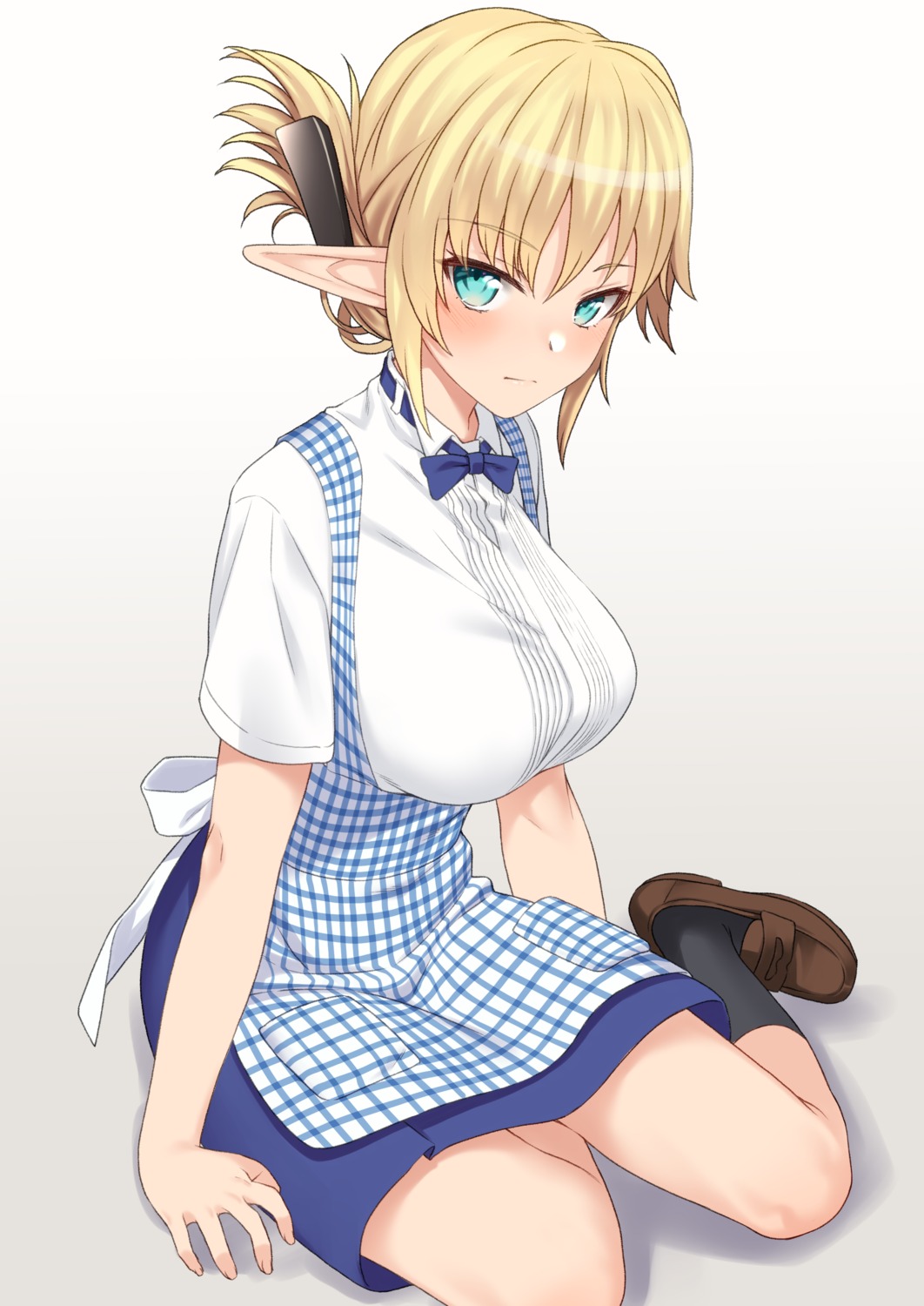 aegis_tia_aederlinde, athome_shuka, elf, enjo_kouhai, pointy_ears, takunomi, uniform