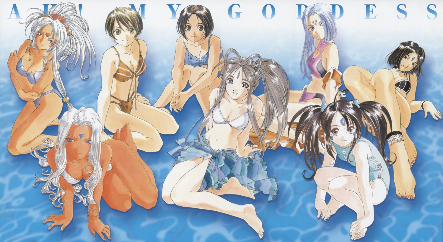 ah_my_goddess, belldandy, bikini, fujimi_chihiro, fujishima_kousuke, hild, lind, morisato_megumi