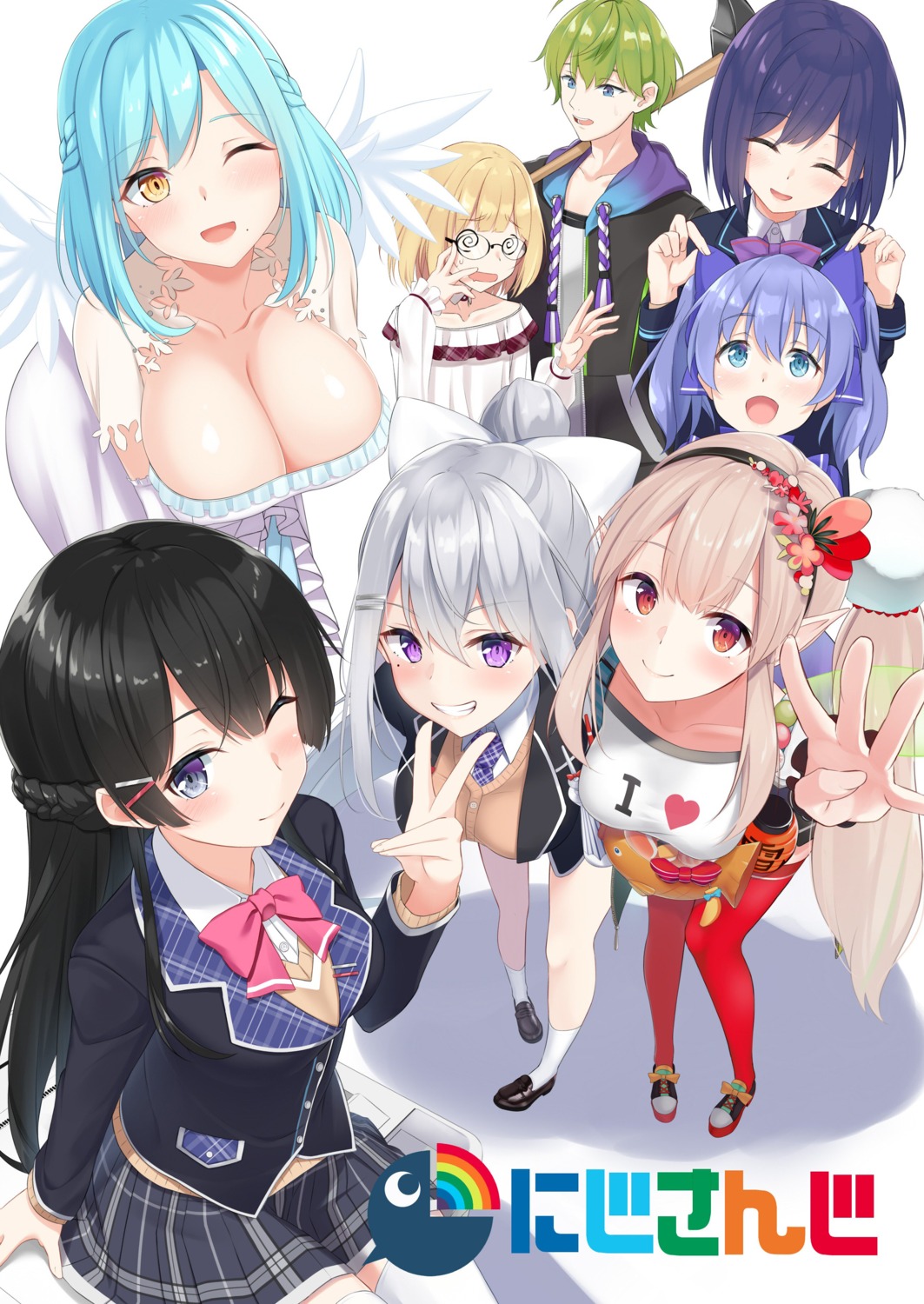 elu_(nijisanji), higuchi_kaede, megane, moira_(nijisanji), nijisanji, pointy_ears, seifuku, shibuya_hajime, shizuka_rin, suzuya_aki, sweater, tagme, thighhighs, trap, tsukino_mito, wings, yuuki_chihiro