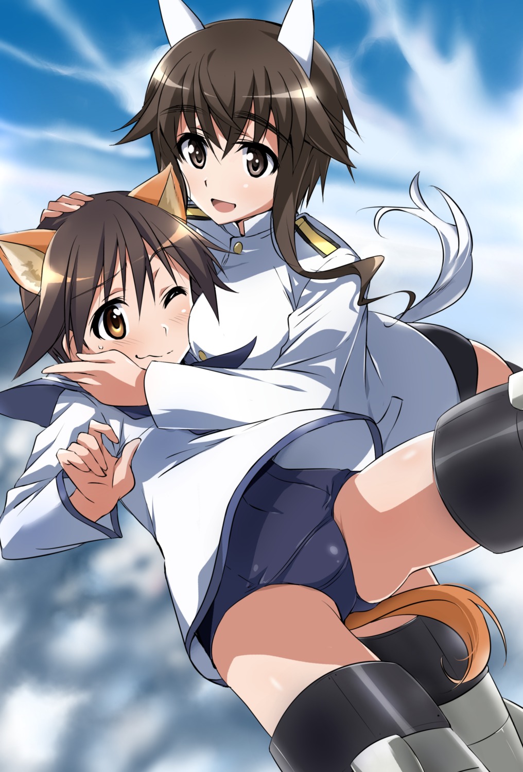animal_ears, miyafuji_yoshika, school_swimsuit, seifuku, strike_witches, swimsuits, tail, takei_junko