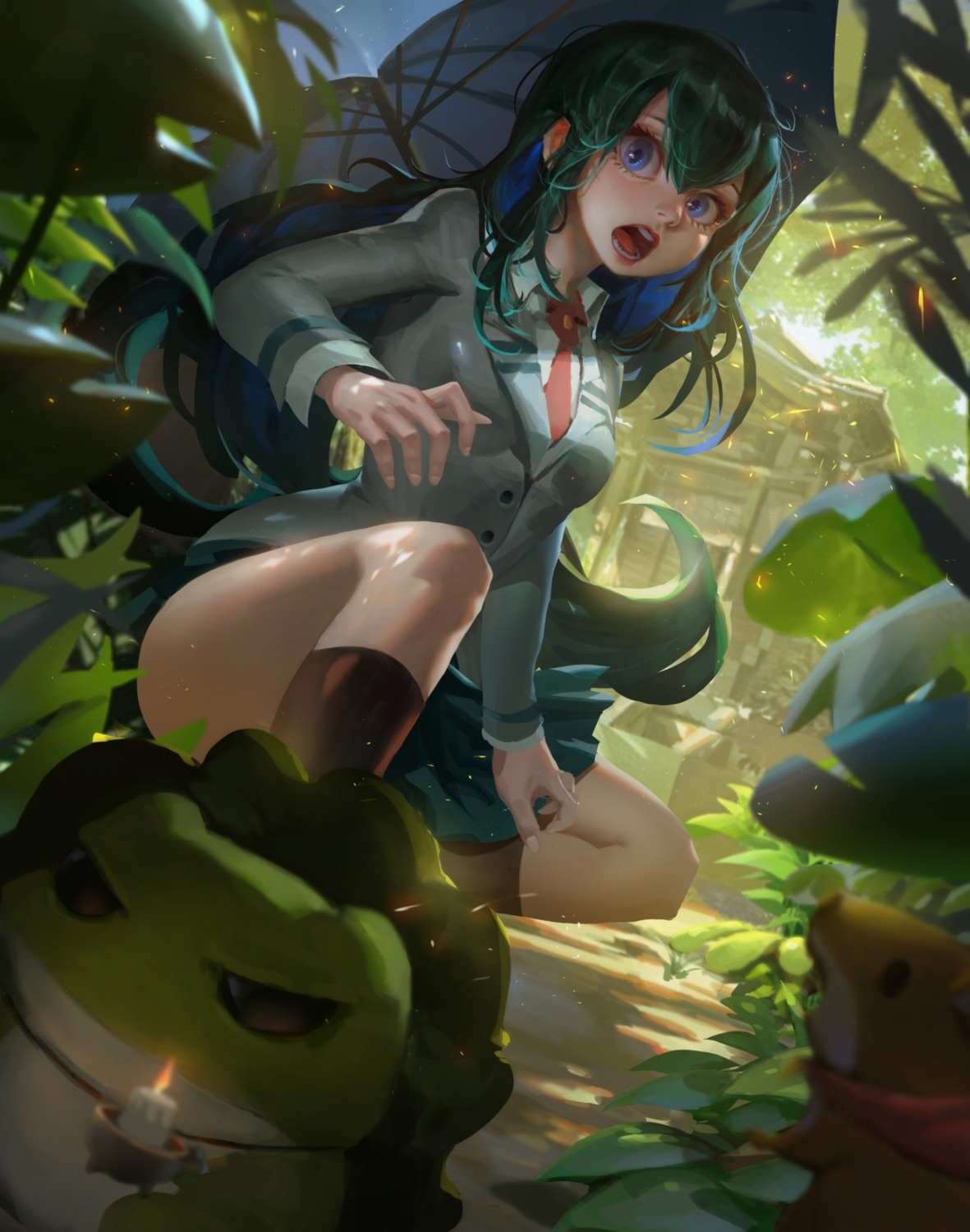 asui_tsuyu, boku_no_hero_academia, crow_tian, seifuku, umbrella