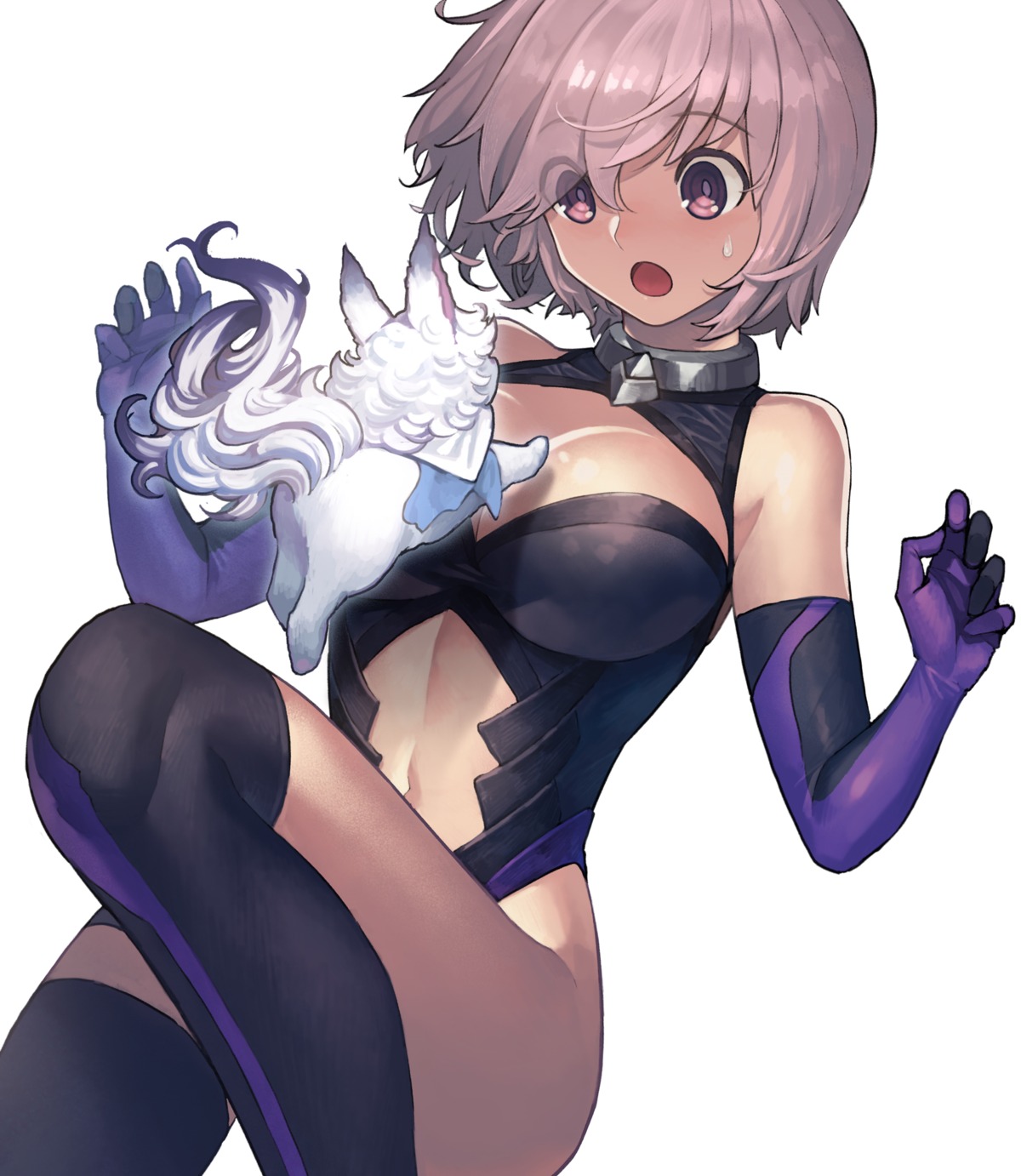 cath_palug_(fate), cleavage, fate/grand_order, leotard, mash_kyrielight, sungwon, thighhighs