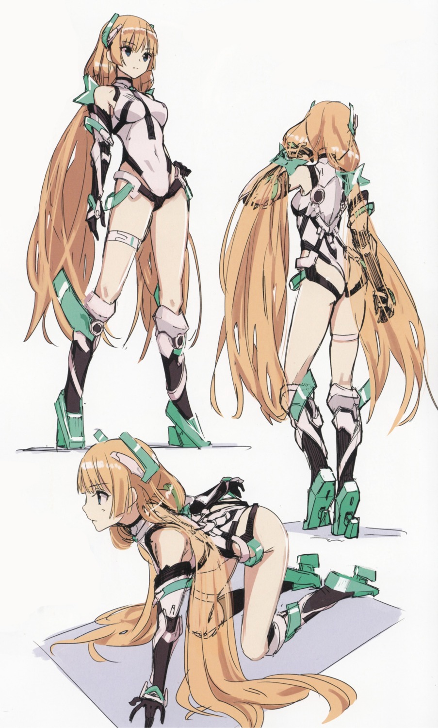 angela_balzac, ass, bodysuit, garter, heels, kawakami_rokkaku, rakuen_tsuihou, screening, sketch