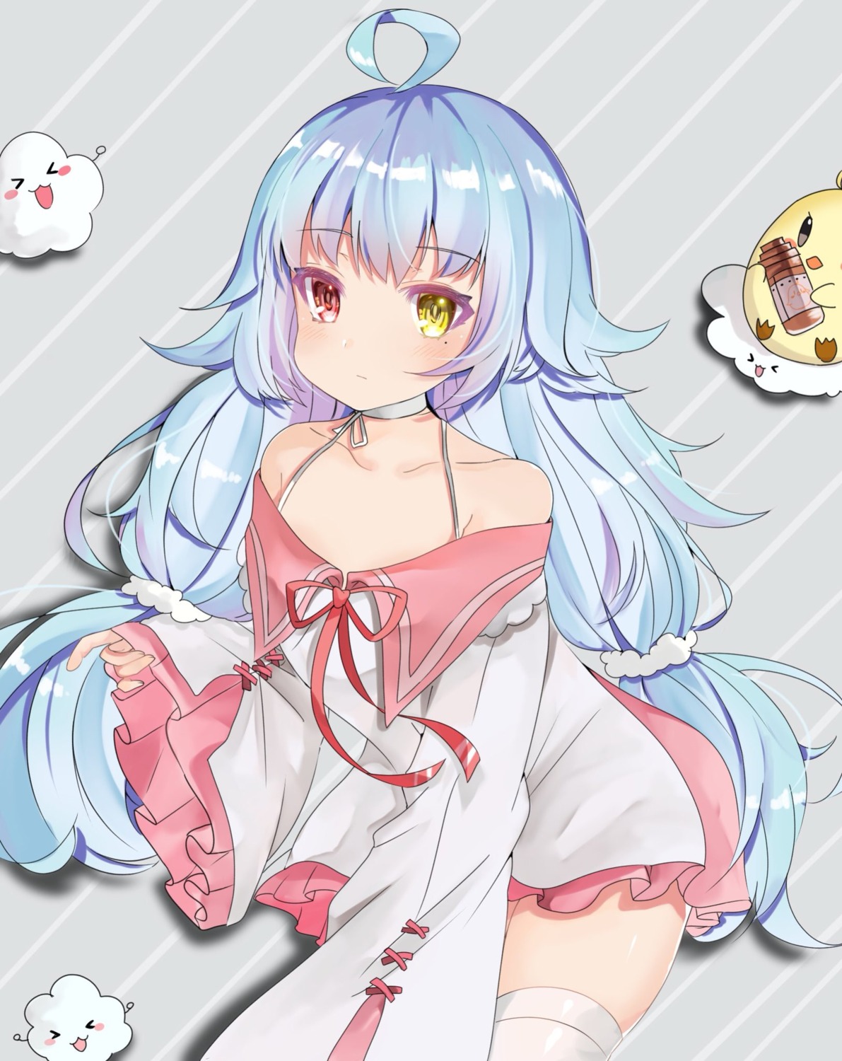 azur_lane, heterochromia, katsushika_pachi, manjuu_(azur_lane), nicholas_(azur_lane), open_shirt, seifuku, thighhighs