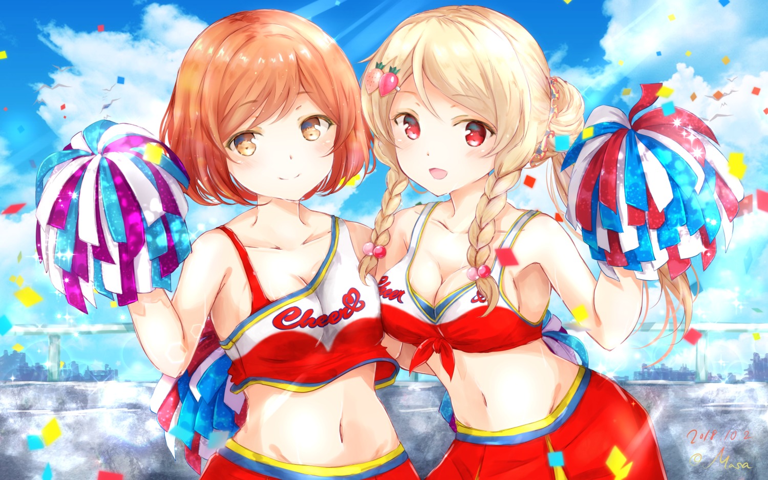 cheerleader, cleavage, girlfriend_(kari), kohinata_ichigo, masa_(mirage77), symmetrical_docking, wallpaper, yamano_kodama