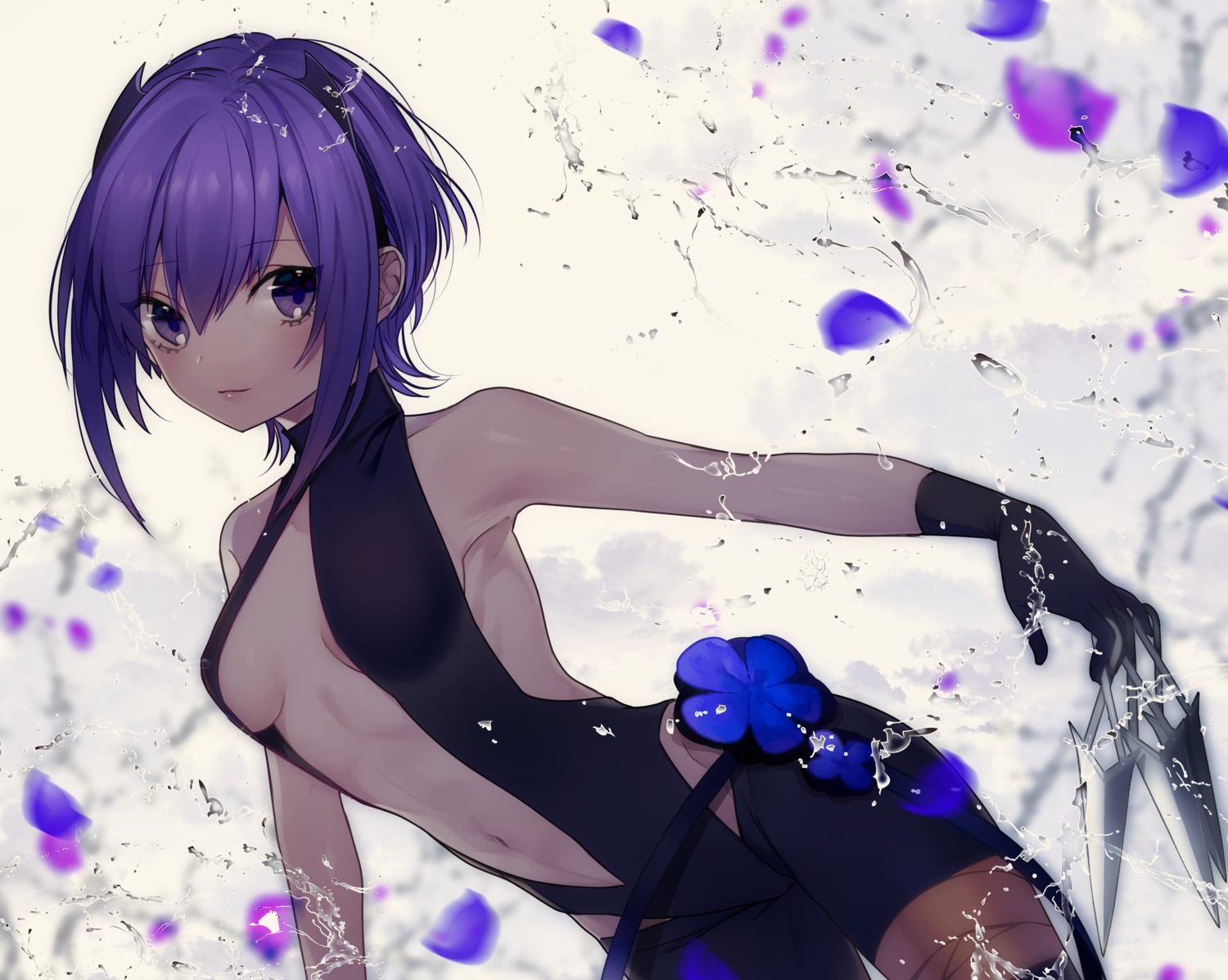 daimaou_ruaeru, fate/grand_order, hassan_of_serenity_(fate), no_bra, weapon