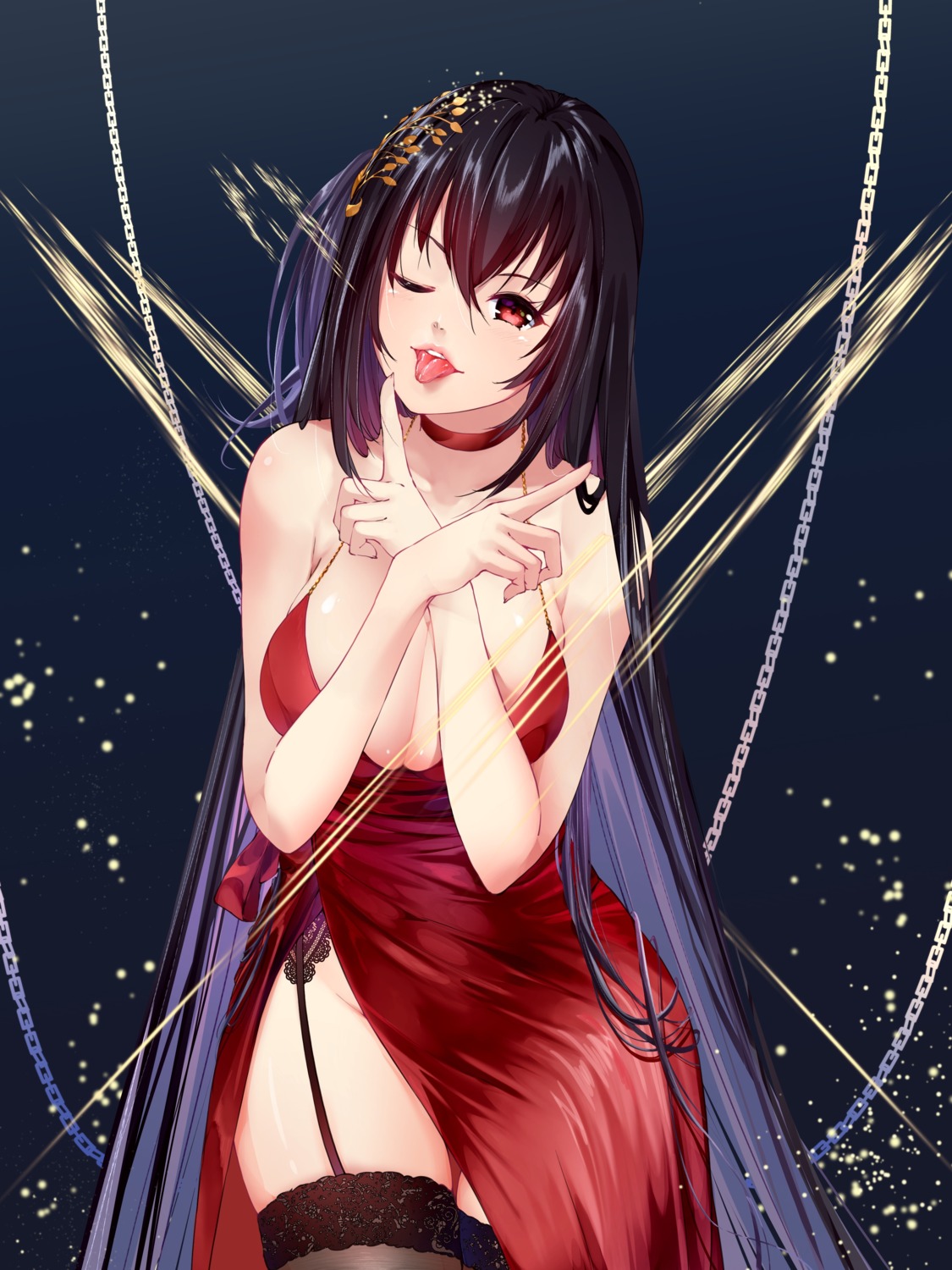 azur_lane, breast_hold, cleavage, dress, stockings, taihou_(azur_lane), thighhighs, yople_star_man