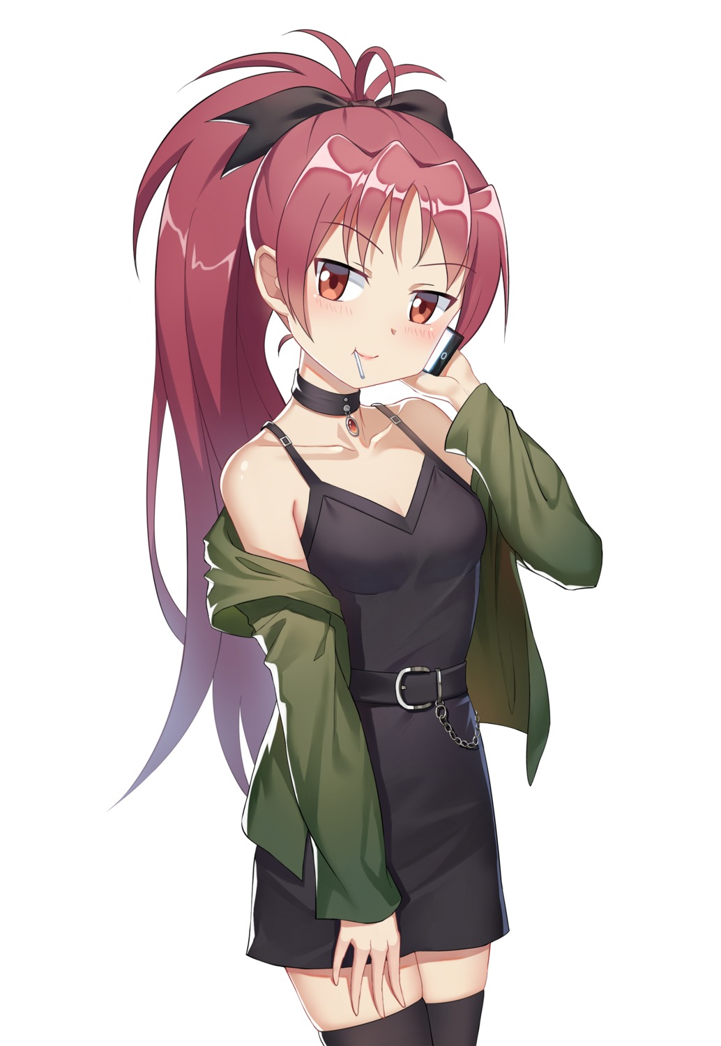 cleavage, du_mogu, mahou_shoujo_madoka_magica, sakura_kyouko, thighhighs