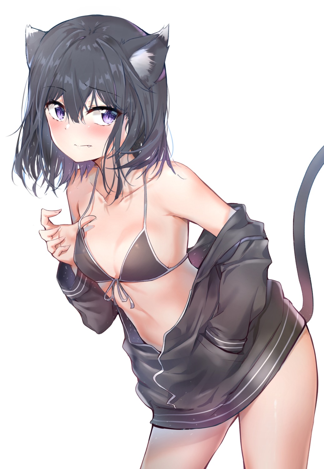 adagaki_aki, animal_ears, bikini_top, cleavage, masamune-kun_no_revenge, nekomimi, open_shirt, sunhyun