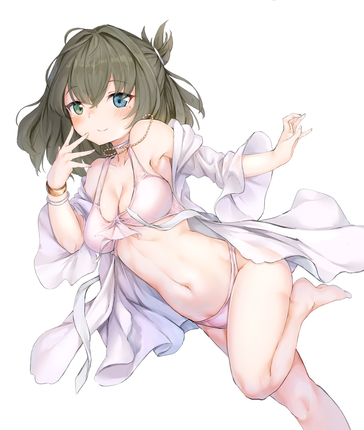 bikini, cleavage, hansallin, heterochromia, open_shirt, swimsuits, takagaki_kaede, the_idolm@ster