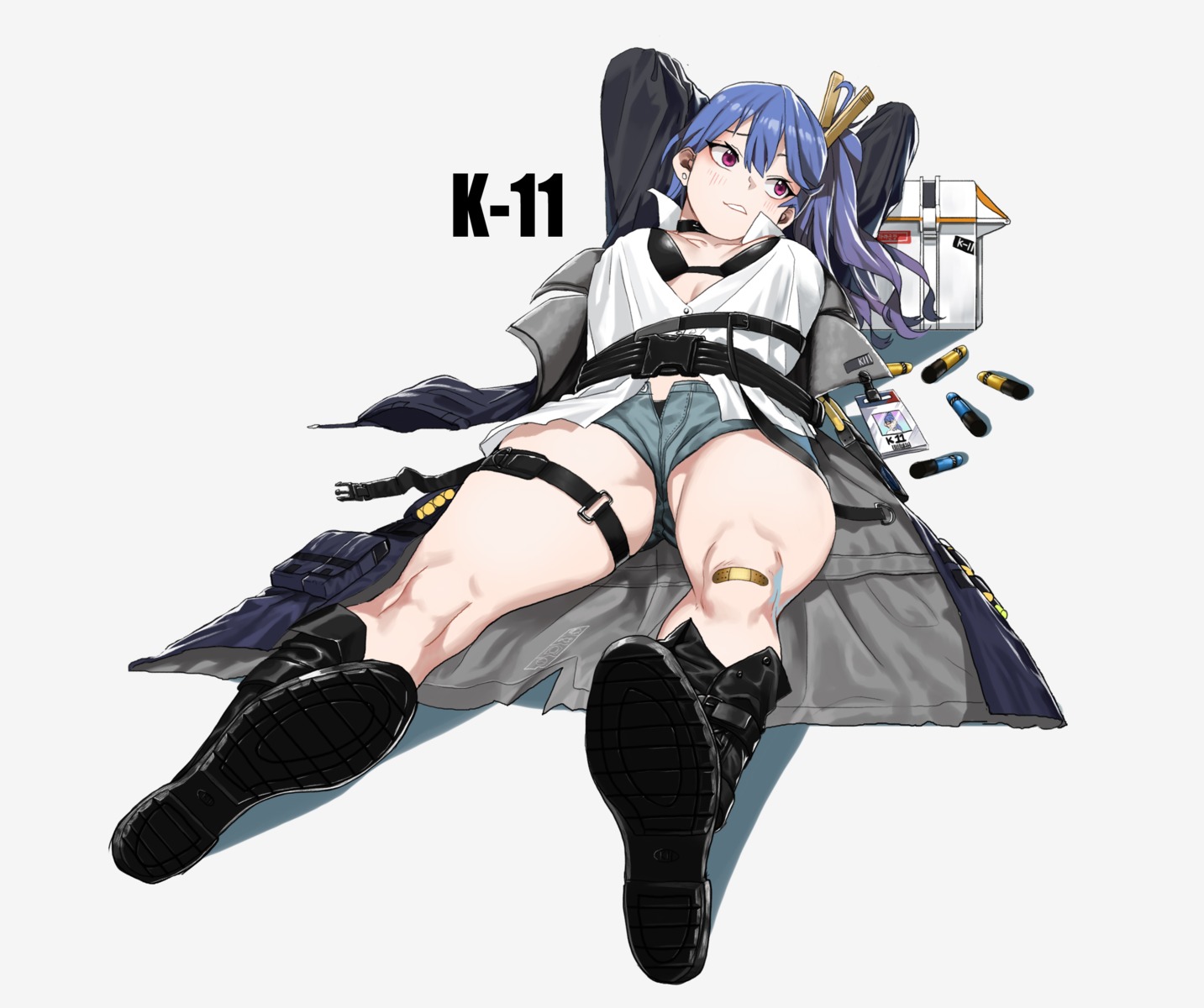 bandaid, bikini, cleavage, garter, girls_frontline, ihobus, k11_(girls_frontline), open_shirt