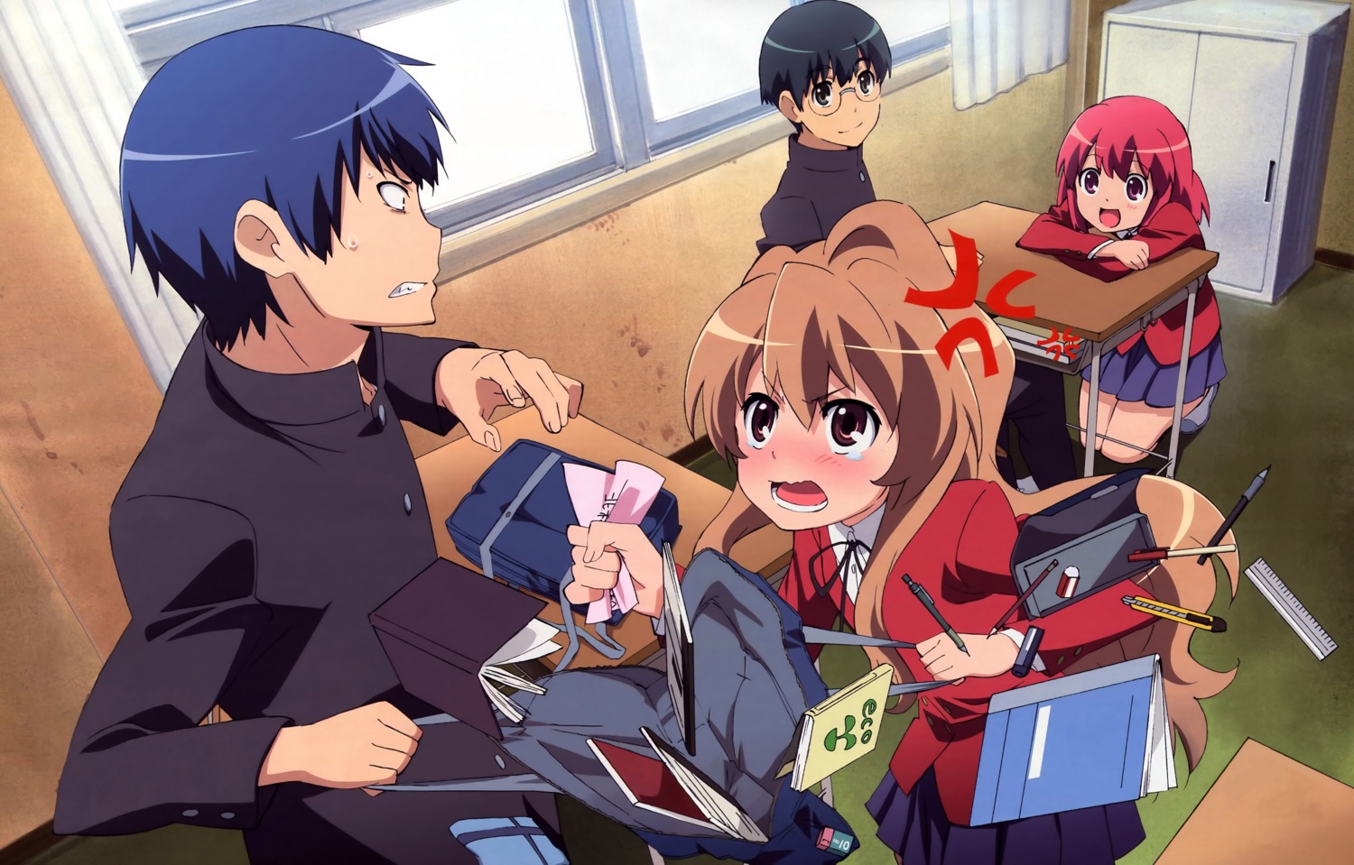 aisaka_taiga, kitamura_yuusaku, kushieda_minori, ootsuka_mai, seifuku, takasu_ryuuji, toradora!