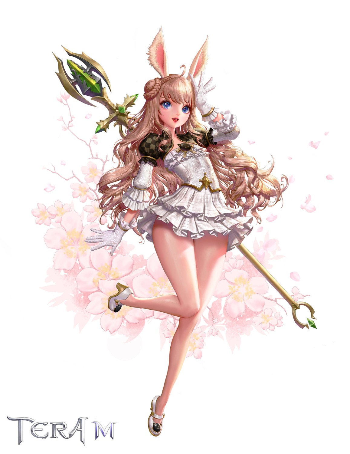 animal_ears, bunny_ears, dospi, dress, elin, heels, tera_online, weapon