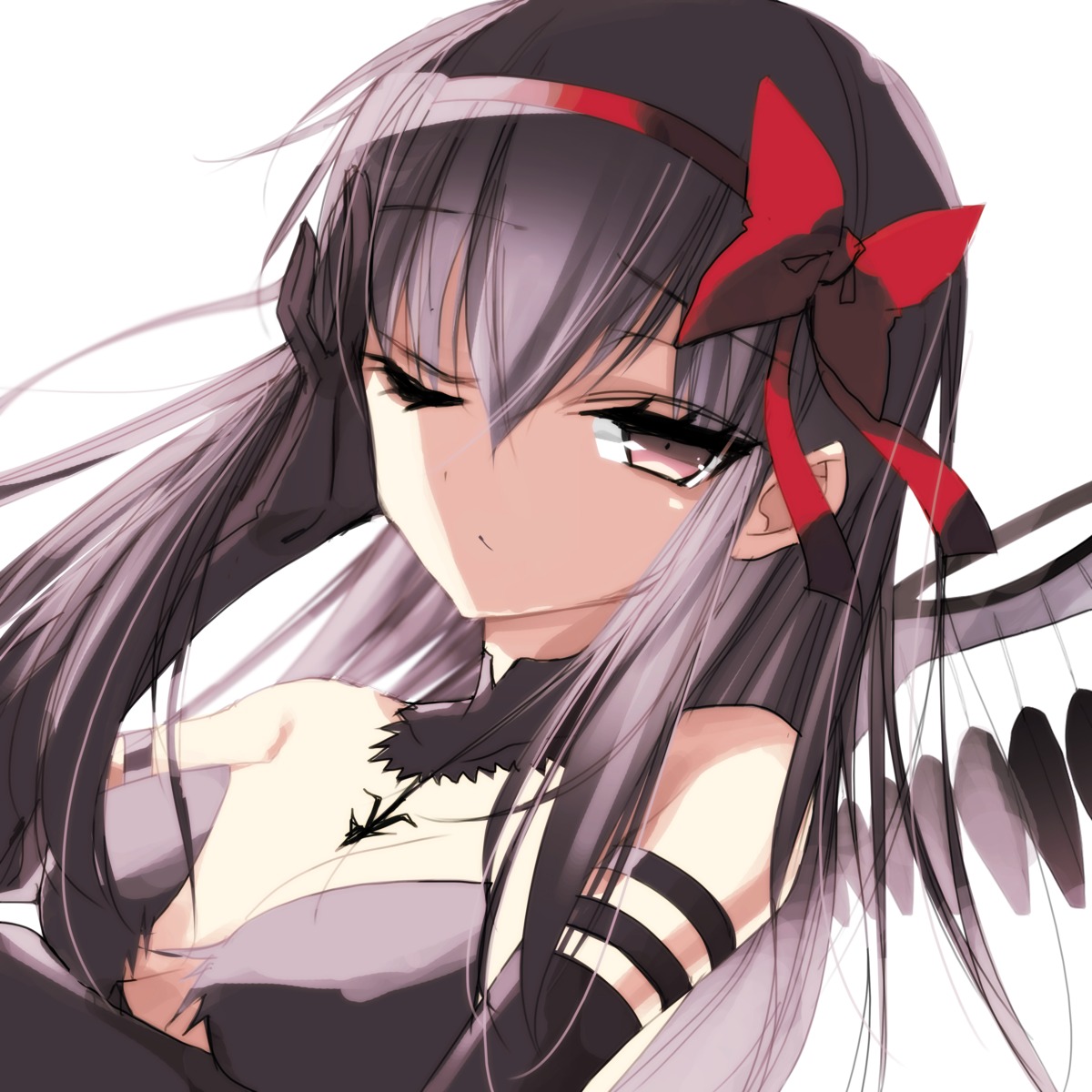 akemi_homura, cleavage, mahou_shoujo_madoka_magica, mio_(artist), wings