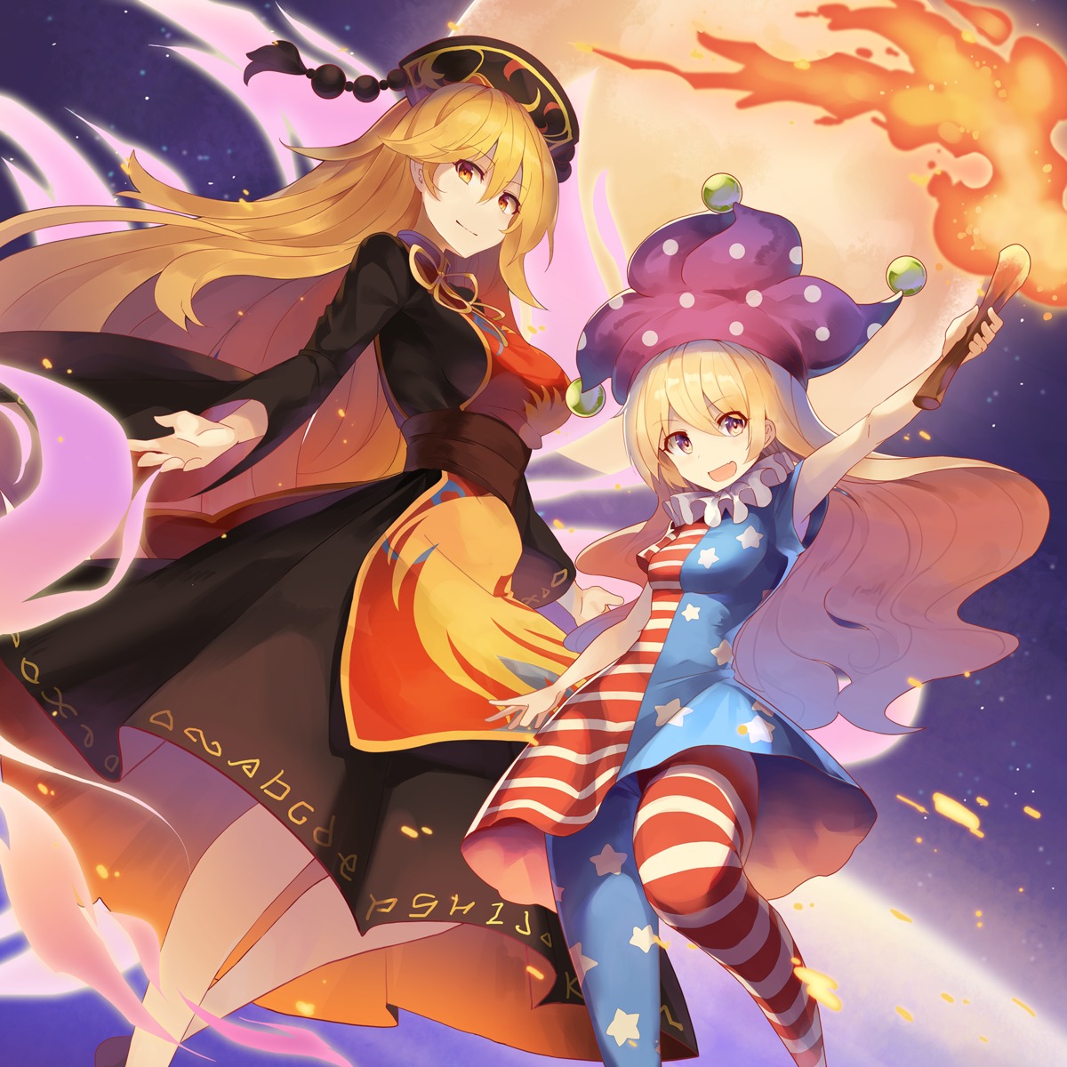 clownpiece, dress, junko, pantyhose, rin_falcon, touhou