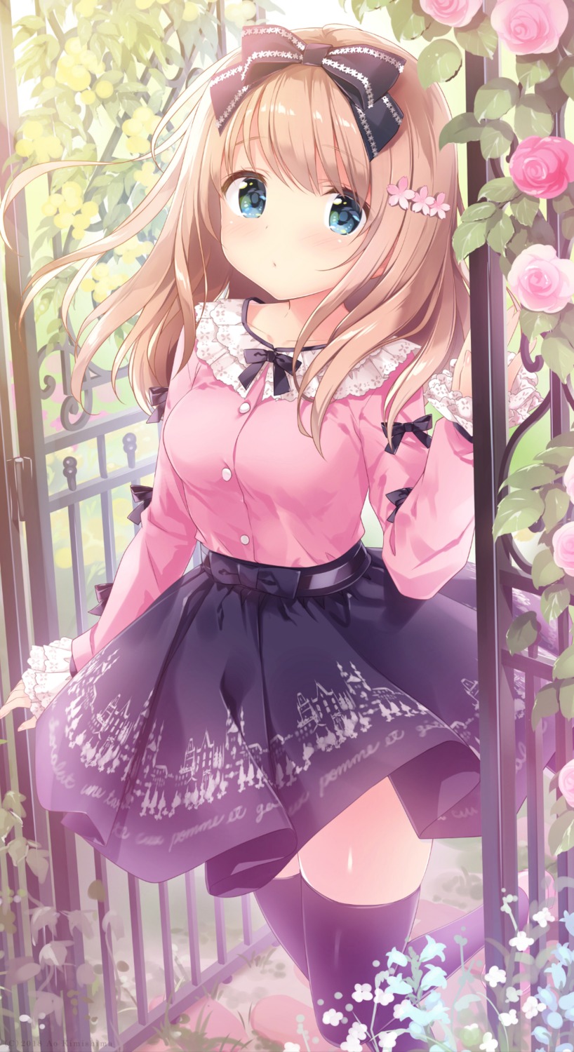 kimishima_ao, momoi_saki, skirt_lift, thighhighs