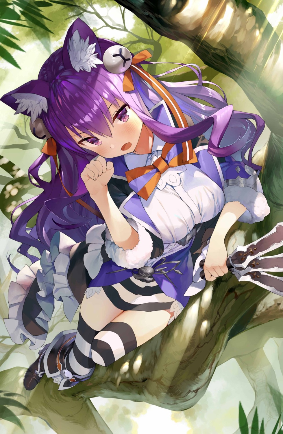 animal_ears, cheshire_cat, gaou, grimms_echoes, heels, nekomimi, thighhighs, weapon