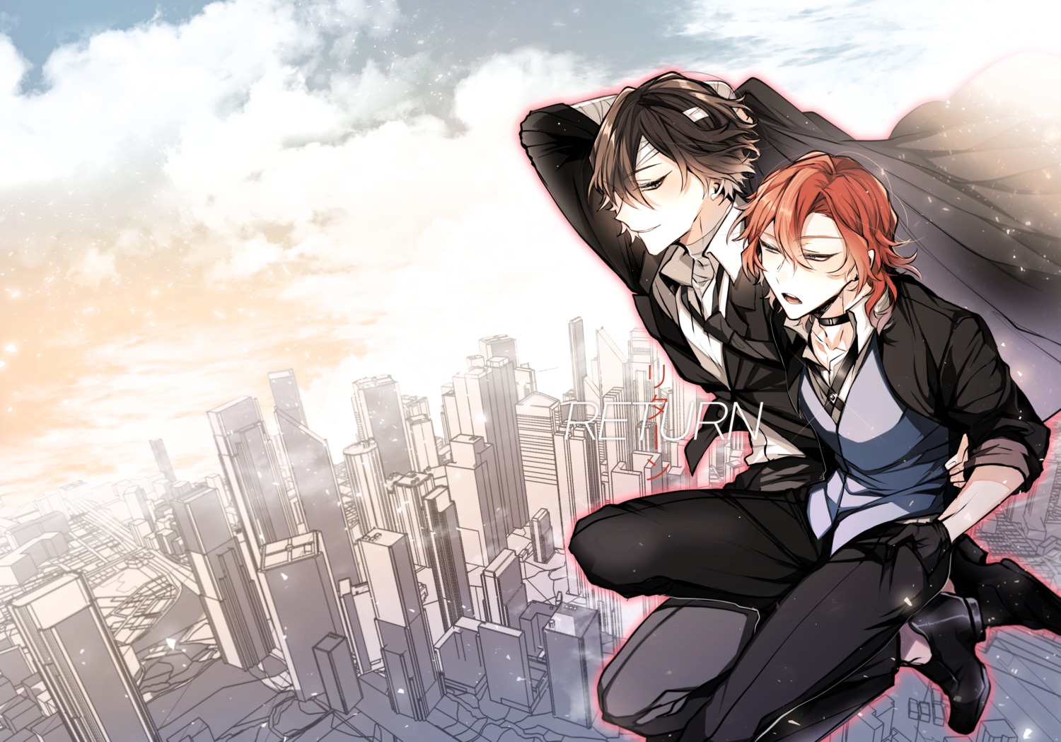 bandages, bungou_stray_dogs, business_suit, dazai_osamu, male, nakahara_chuuya, shun_nyun