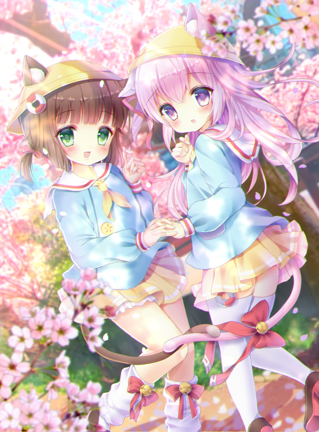 animal_ears, azur_lane, heels, kisaragi_(azur_lane), mutsuki_(azur_lane), seifuku, tail, thighhighs, yuyuko_(yuyucocco)