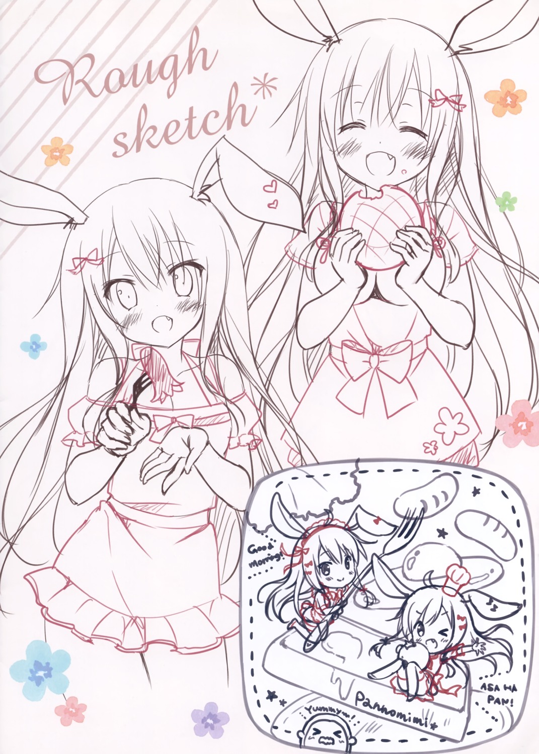 animal_ears, bunny_ears, chibi, maid, pan, pan_no_mimi, sketch, thighhighs